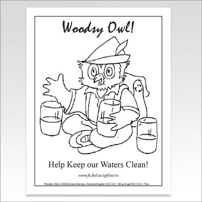Help Keep Waters clean, free coloring sheet Woodsy Owl
