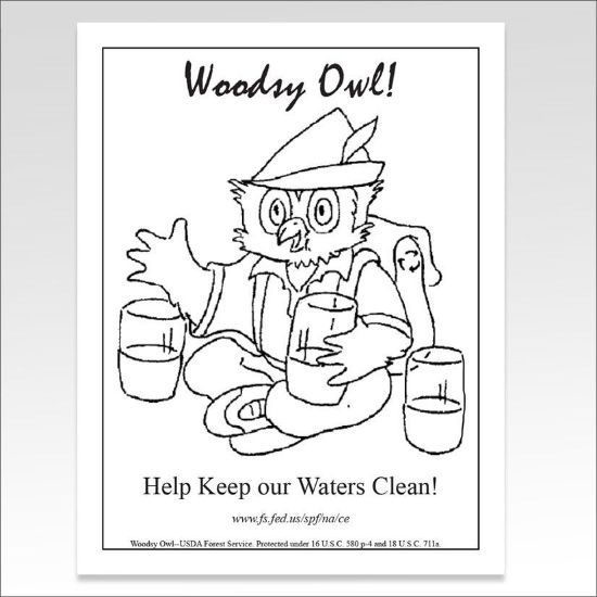 Help Keep Waters clean, free coloring sheet Woodsy Owl