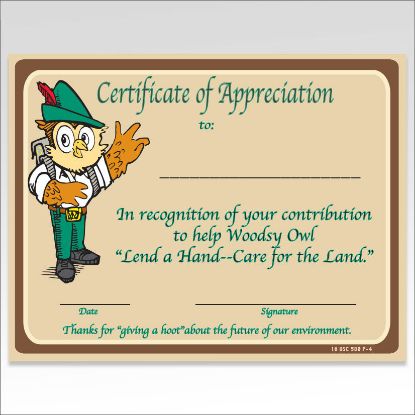 Picture of Woodsy Owl  Certificate of Appreciation