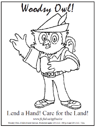 Picture of Woodsy Owl's "Lend a Hand #2" Coloring Sheet